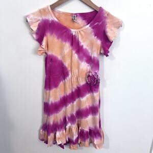 Mignone Girl's Tie Dye Dress Size 8 Summer Party Colorful Pink & Orange Cotton